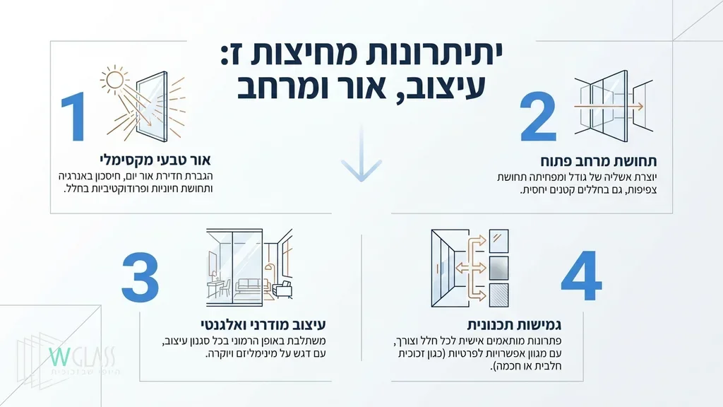 מחיצות זכוכית בעיצוב מודרני המאפשרות מעבר אור טבעי