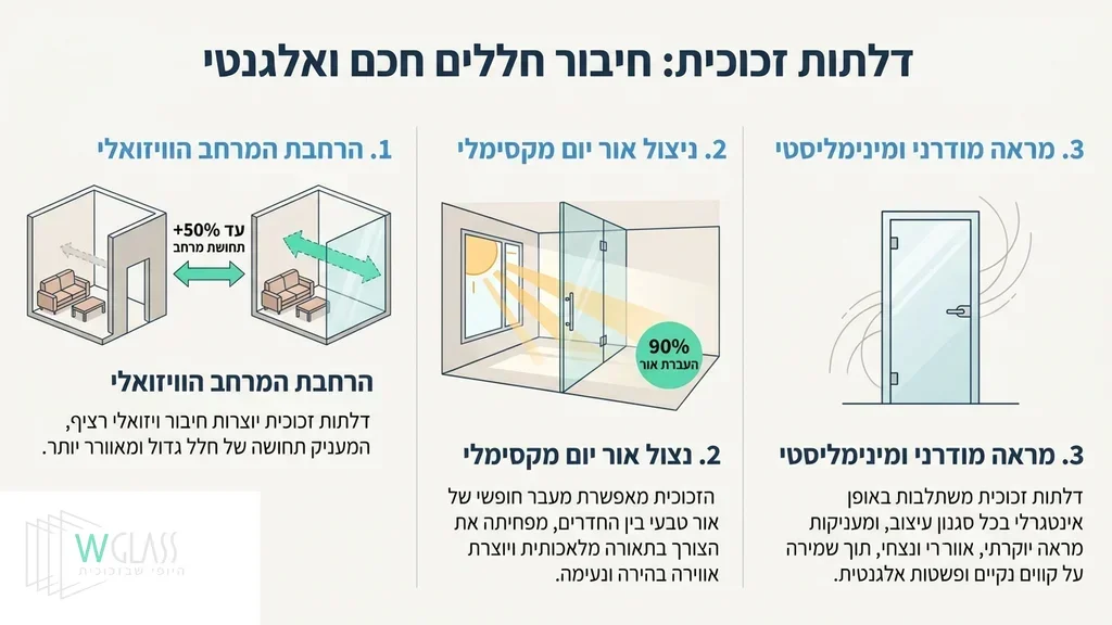 דלתות זכוכית מעוצבות המחברות בין חללים בבית